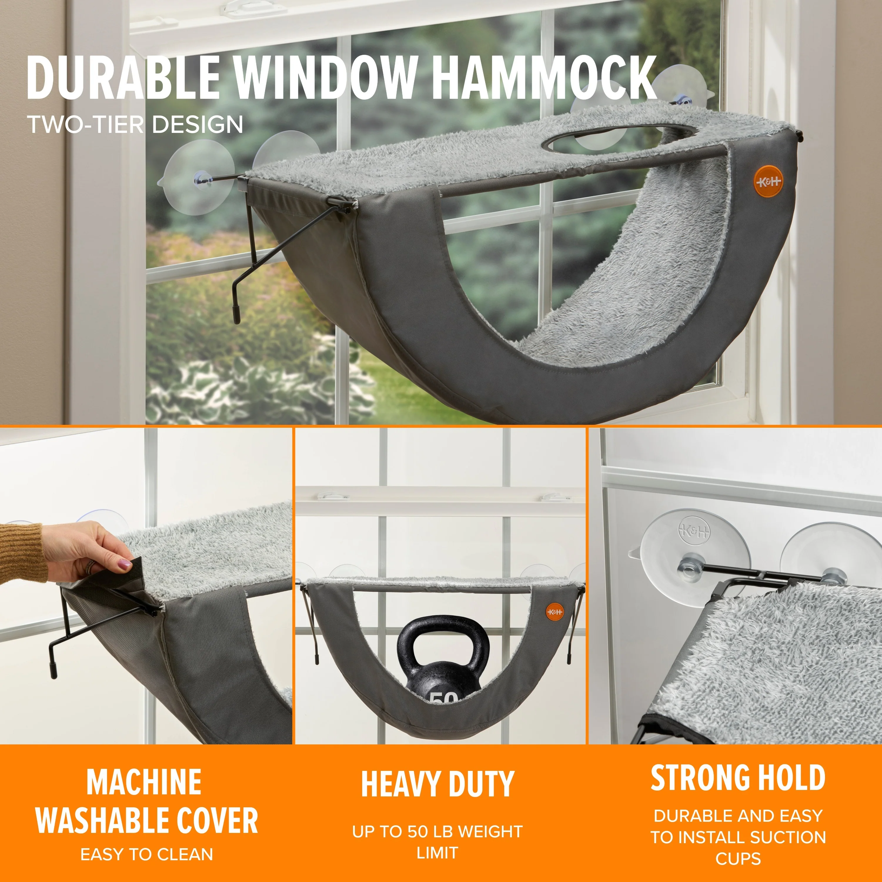 K&H EZ Mount Cat Window Perch Double Level Hammock Kitty Sill Window Bed - NEW PRODUCT RELEASE - Image 3