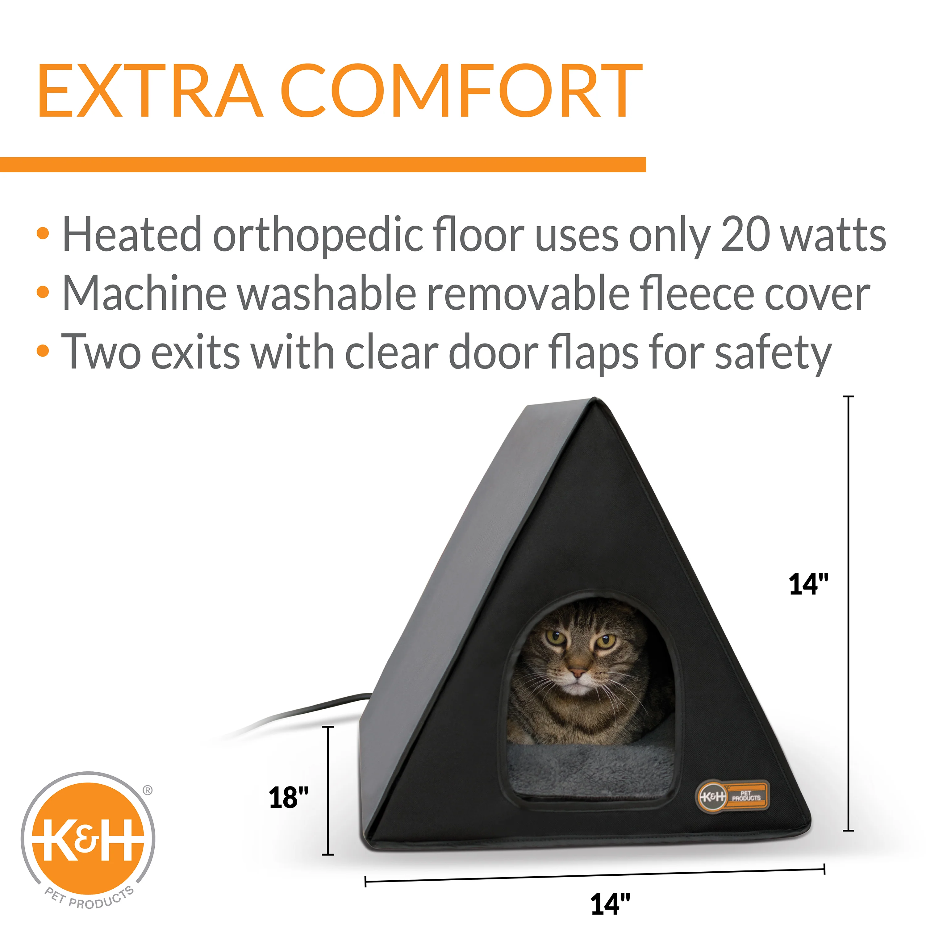 K&H Thermo A-Frame Heated Cat House - Gray/Black - Image 2